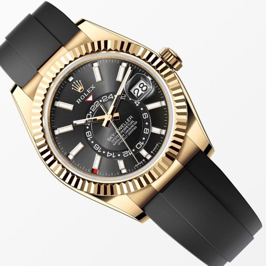 Rolex Sky Dweller 18K Oysterflex Black Dial 42MM Yellow Gold Watch 326238