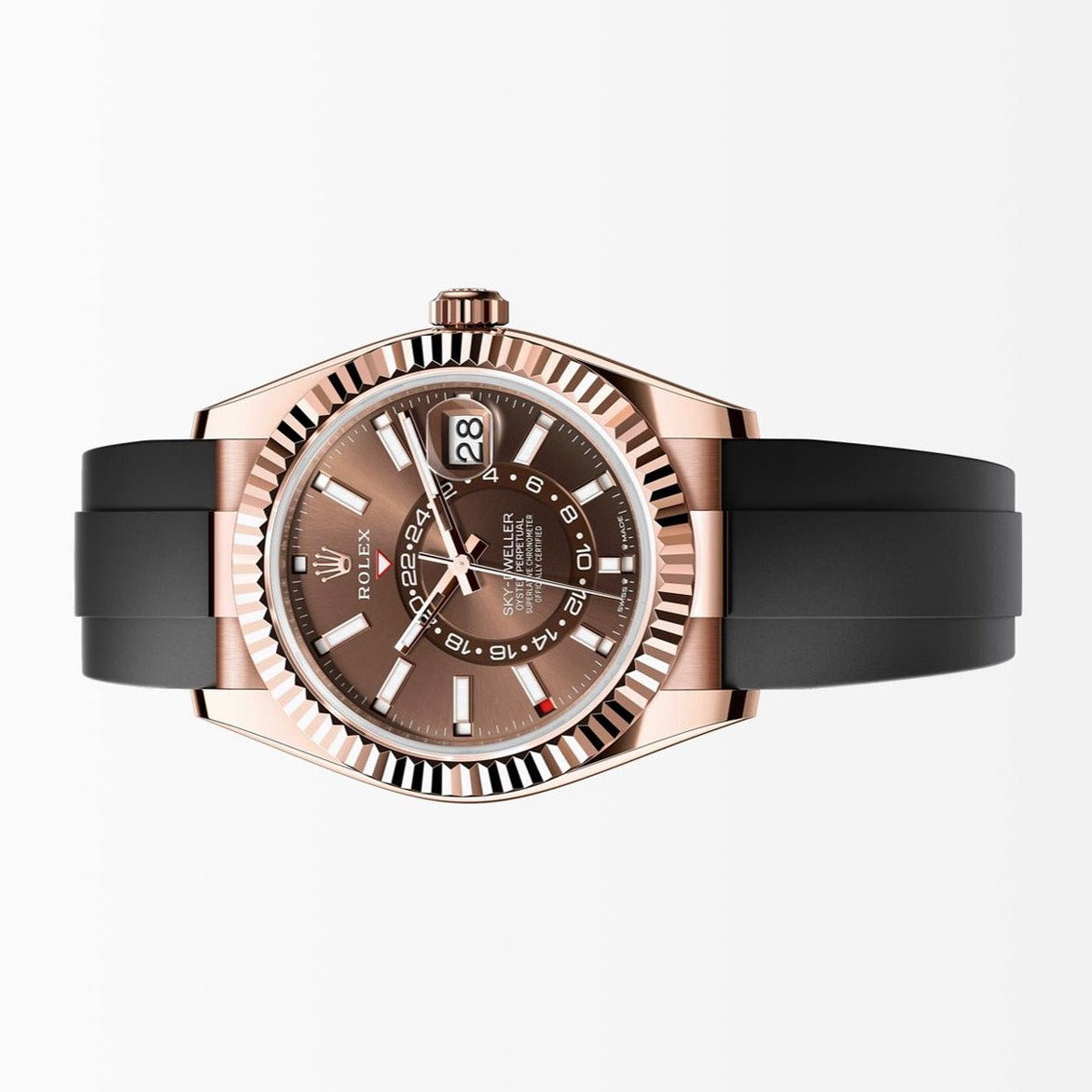 Rolex Sky Dweller 18K Oysterflex Choc Dial 42MM Everose Gold Watch 326235