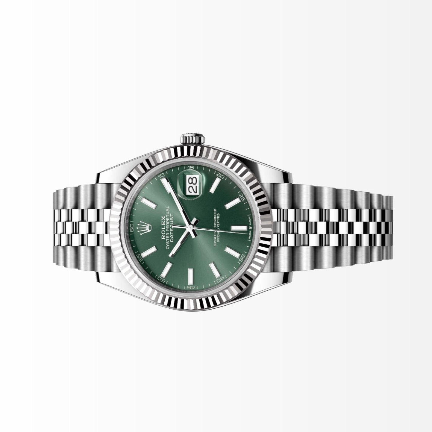 Rolex Datejust 41MM Green Dial 18K Fluted Bezel S.Steel Watch 126334