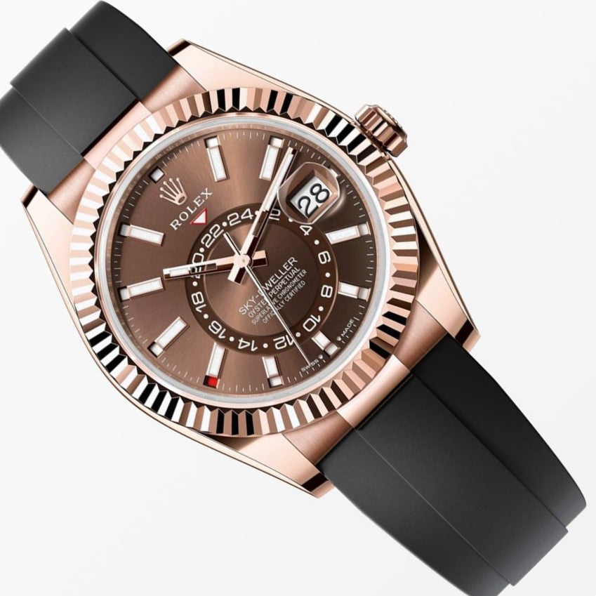 Rolex Sky Dweller 18K Oysterflex Choc Dial 42MM Everose Gold Watch 326235