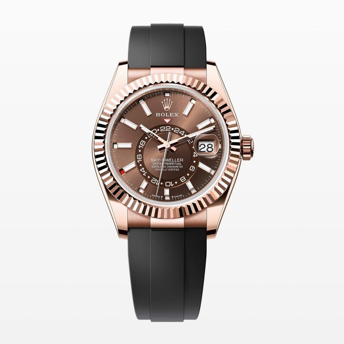 Rolex Sky Dweller 18K Oysterflex Choc Dial 42MM Everose Gold Watch 326235