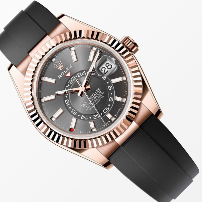 Rolex Sky Dweller 18K Oysterflex Slate Dial 42MM Everose Gold Watch 326235