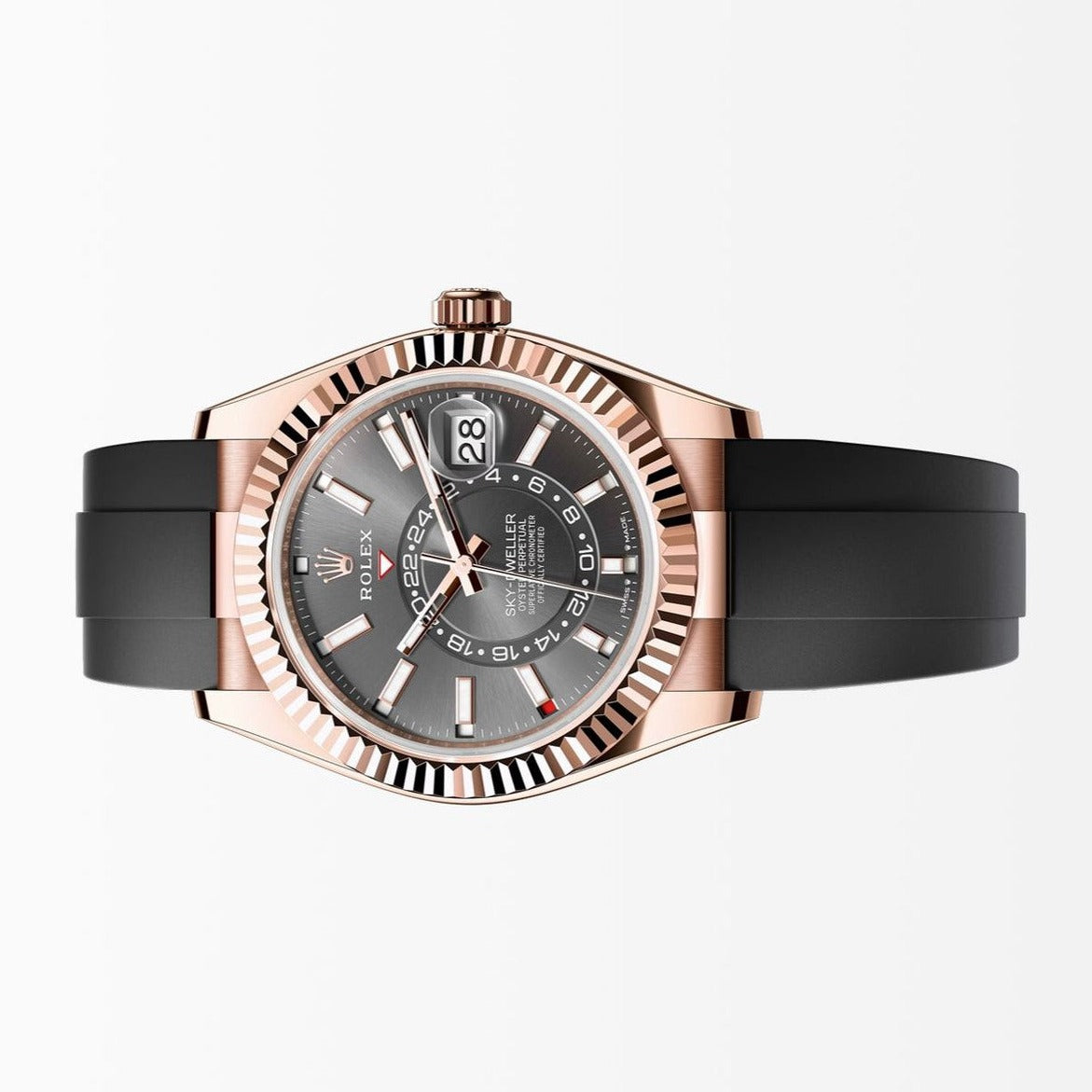 Rolex Sky Dweller 18K Oysterflex Slate Dial 42MM Everose Gold Watch 326235