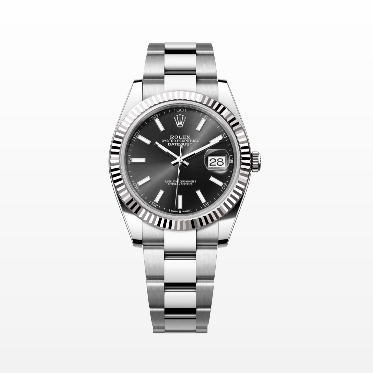 Rolex Datejust 41MM Black Dial 18K Fluted Bezel S.Steel Watch 126334