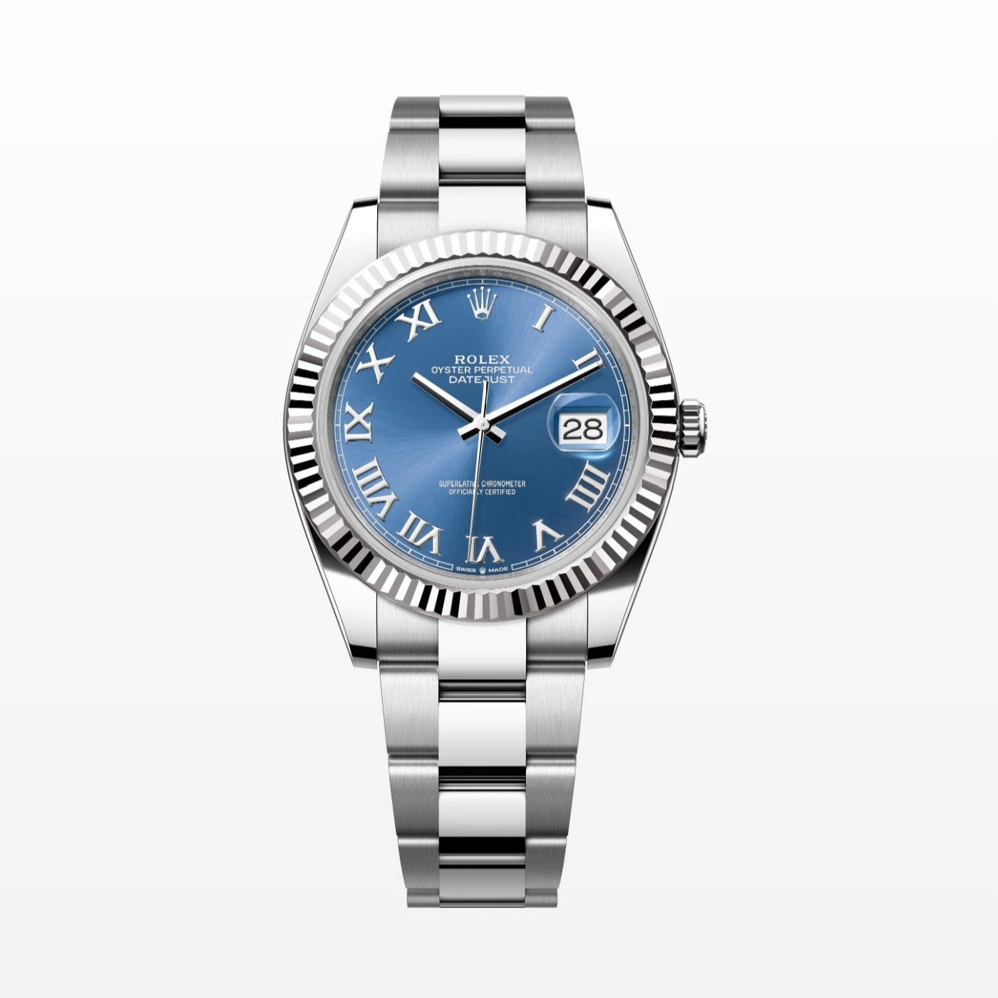 Rolex Datejust 41MM Azzurro Blue Dial 18K Fluted Bezel S.Steel Watch 126334