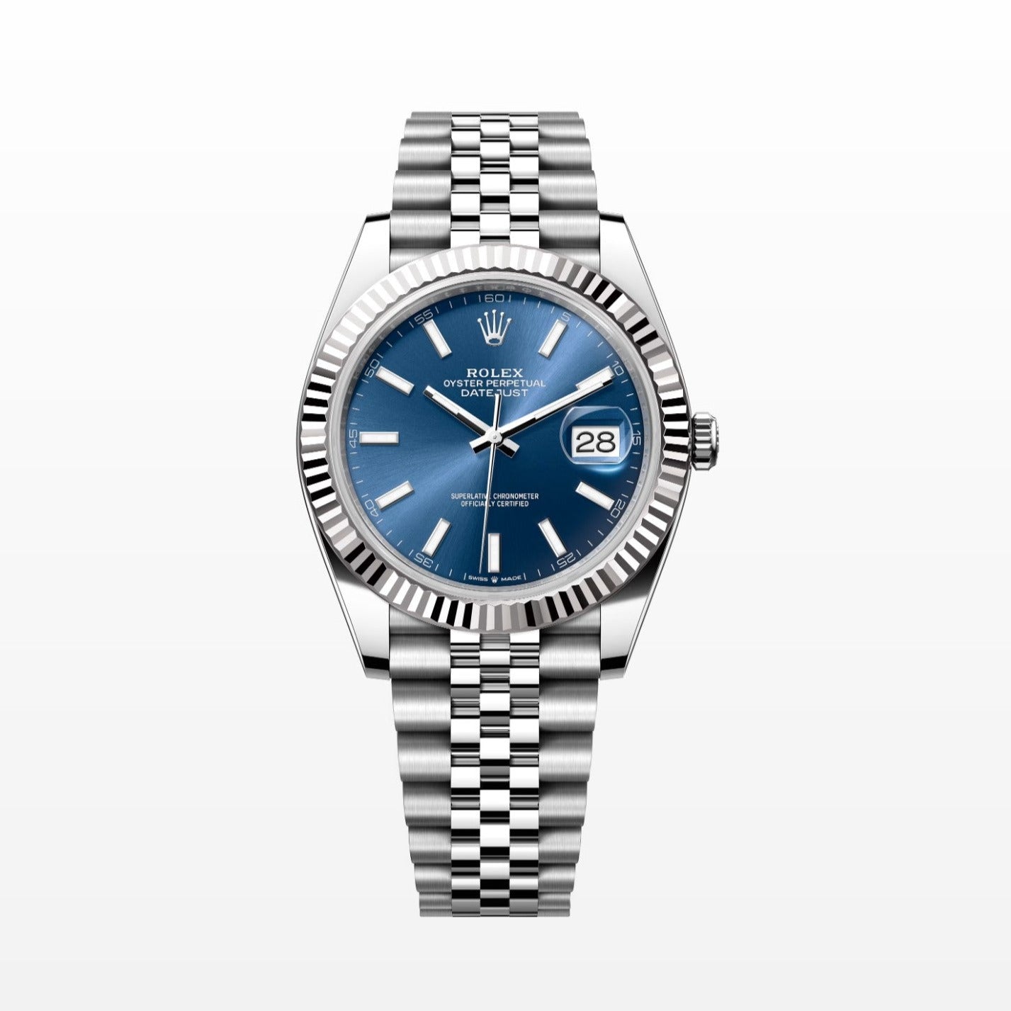 Rolex Datejust 41MM Blue Dial 18K Fluted Bezel S.Steel Watch 126334