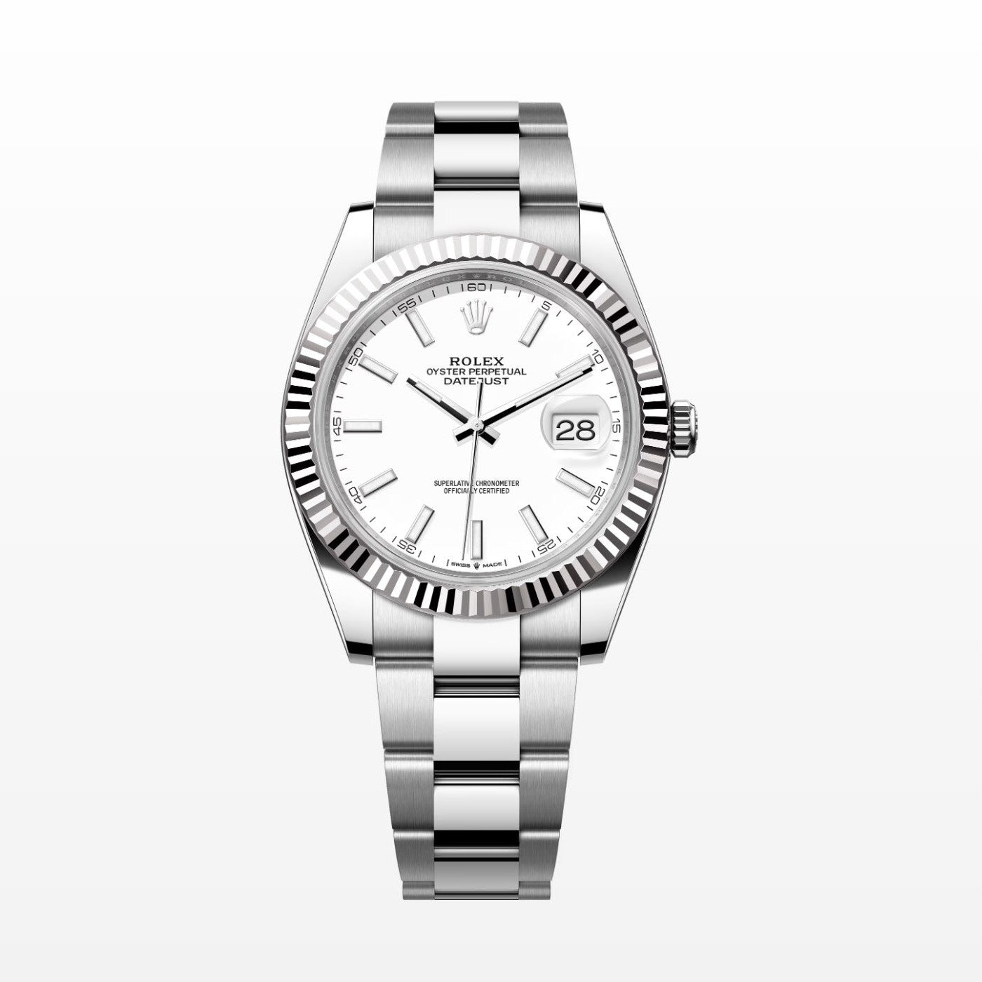 Rolex Datejust 41MM White Dial 18K Fluted Bezel S.Steel Watch 126334