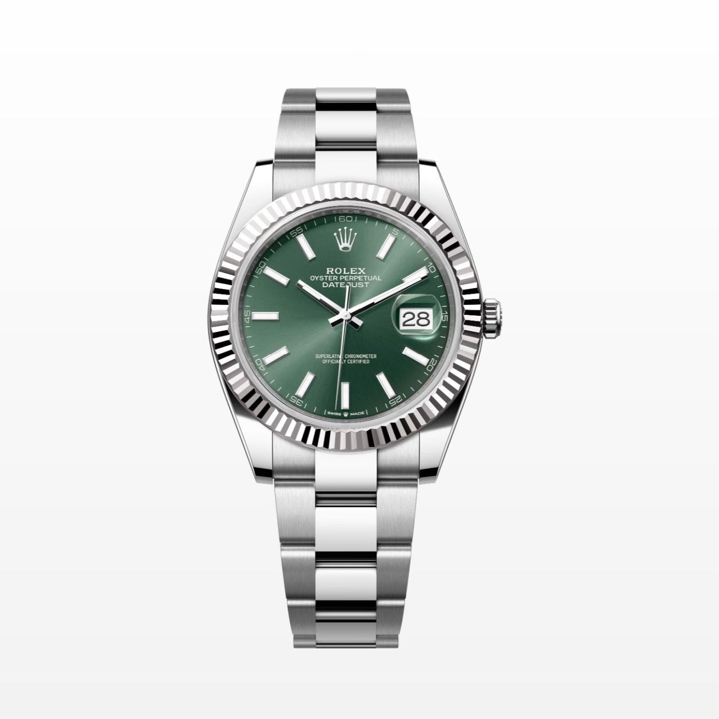 Rolex Datejust 41MM Green Dial 18K Fluted Bezel S.Steel Watch 126334