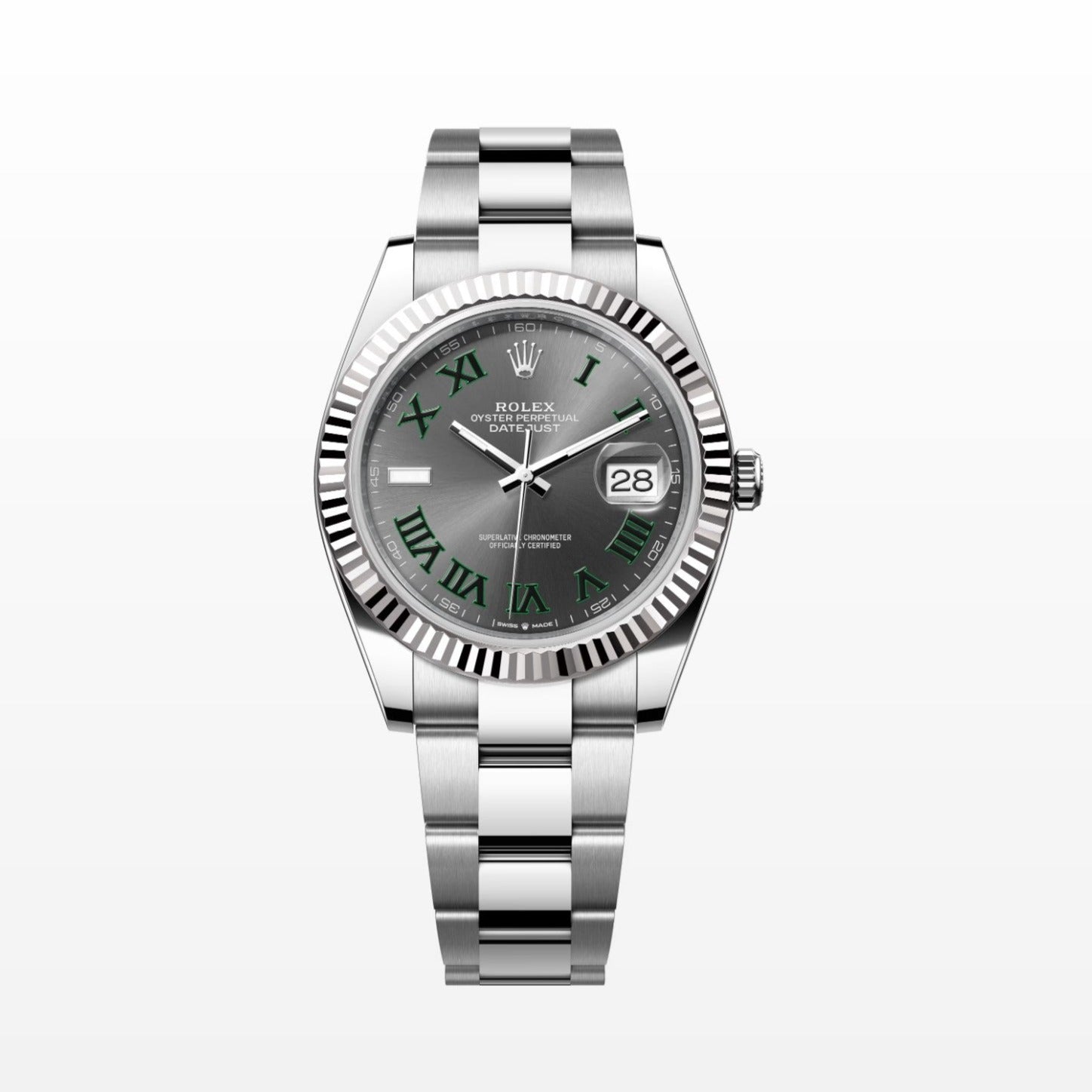 Rolex Datejust 41MM Wimbledon 18K Fluted Bezel S.Steel Watch 126334