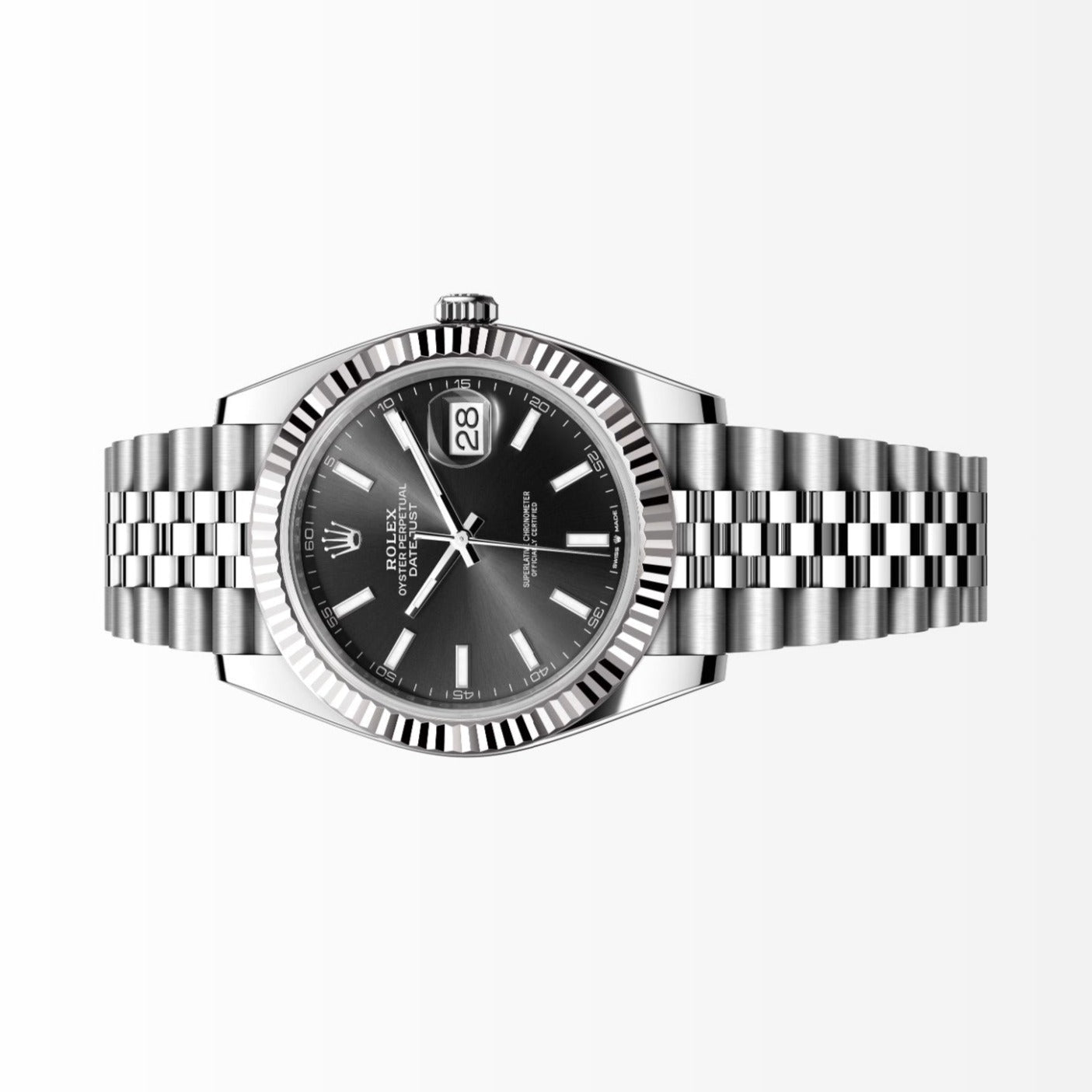 Rolex Datejust 41MM Black Dial 18K Fluted Bezel S.Steel Watch 126334