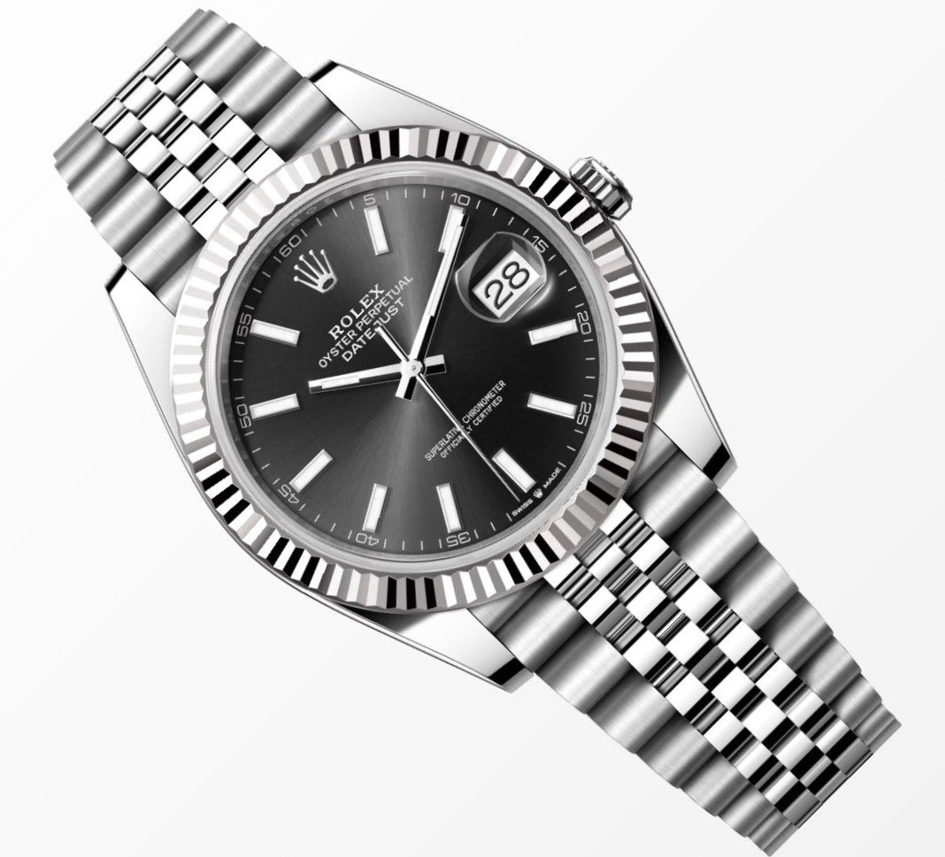 Rolex Datejust 41MM Black Dial 18K Fluted Bezel S.Steel Watch 126334