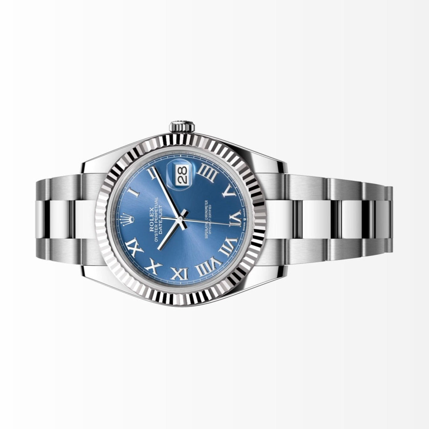 Rolex Datejust 41MM Azzurro Blue Dial 18K Fluted Bezel S.Steel Watch 126334