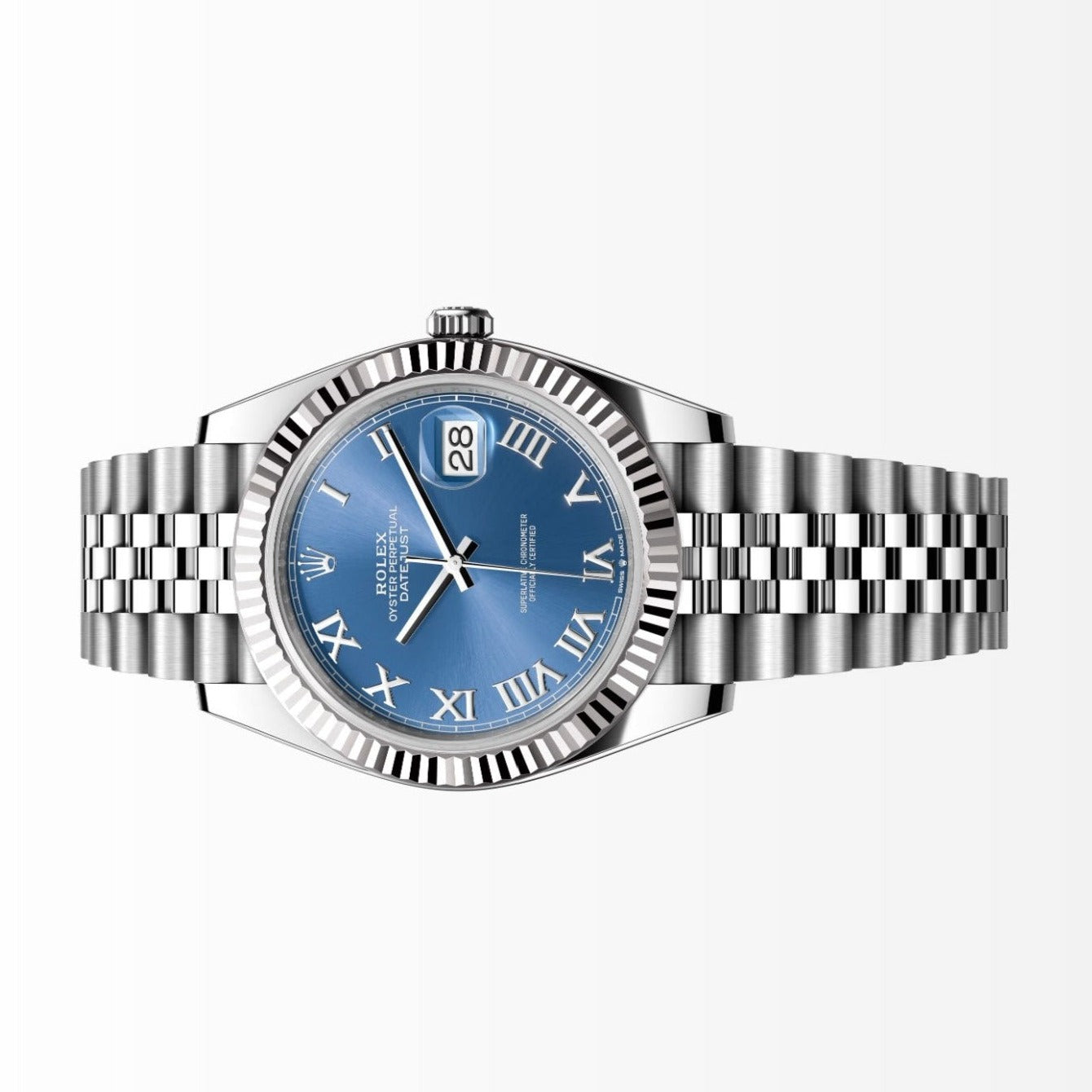 Rolex Datejust 41MM Azzurro Blue Dial 18K Fluted Bezel S.Steel Watch 126334