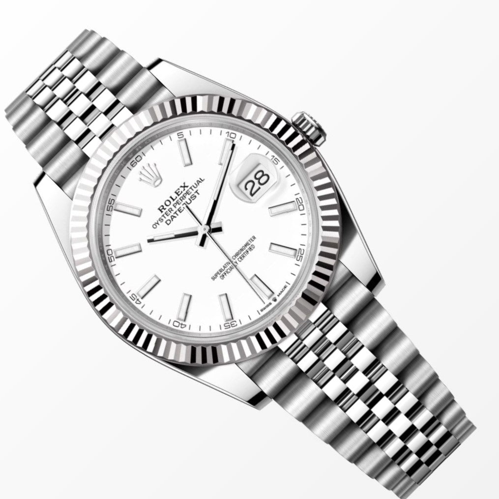 Rolex Datejust 41MM White Dial 18K Fluted Bezel S.Steel Watch 126334