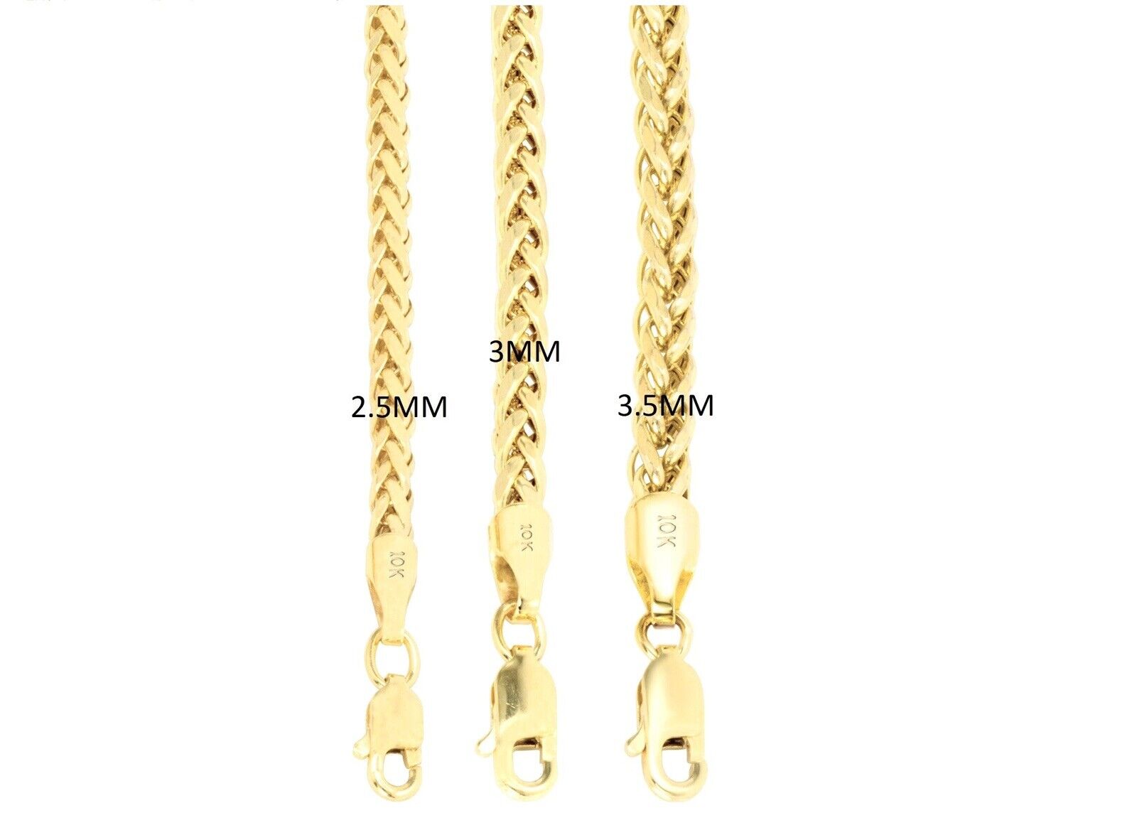 10K Yellow Gold Wheat Palm Chain 3.5MM 18-28 Inches