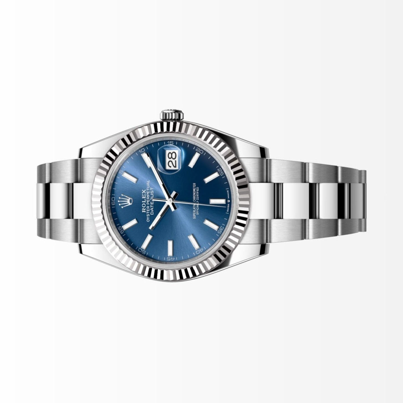 Rolex Datejust 41MM Blue Dial 18K Fluted Bezel S.Steel Watch 126334