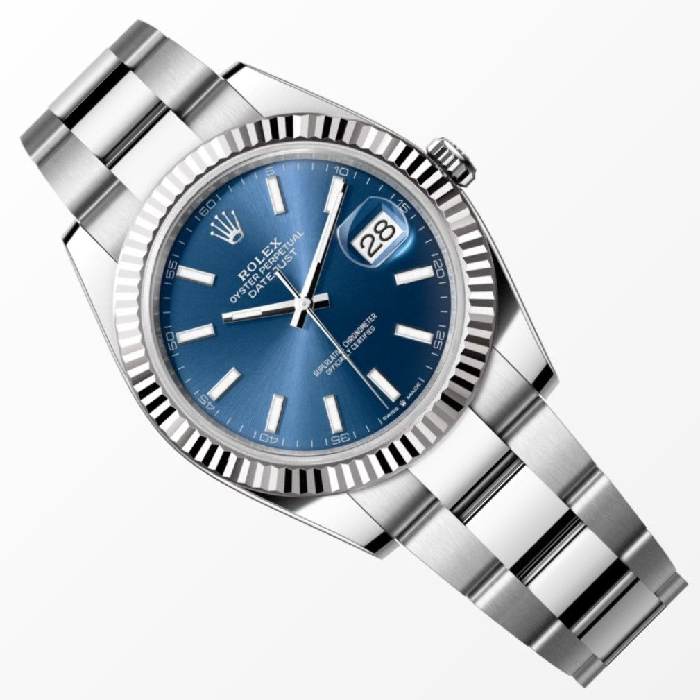 Rolex Datejust 41MM Blue Dial 18K Fluted Bezel S.Steel Watch 126334