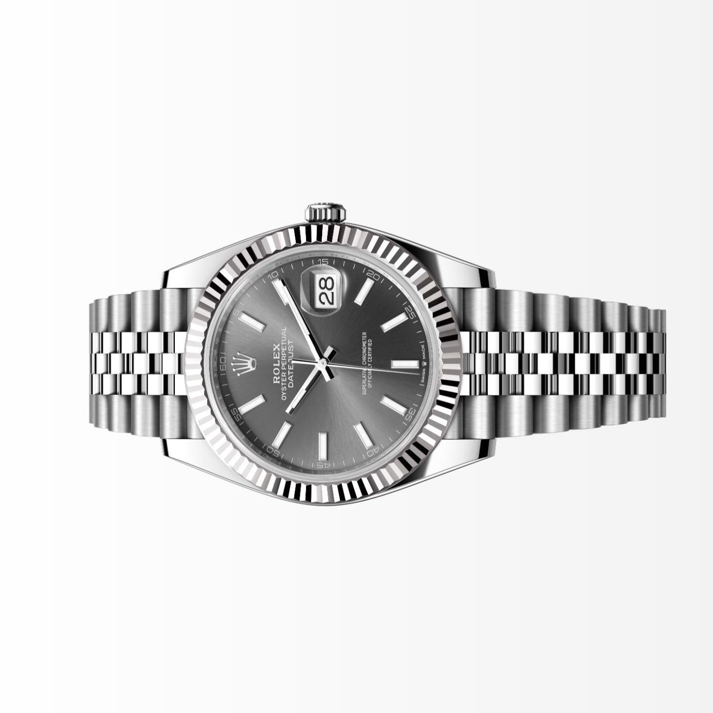 Rolex Datejust 41MM Gray Dial 18K Fluted Bezel S.Steel Watch 126334