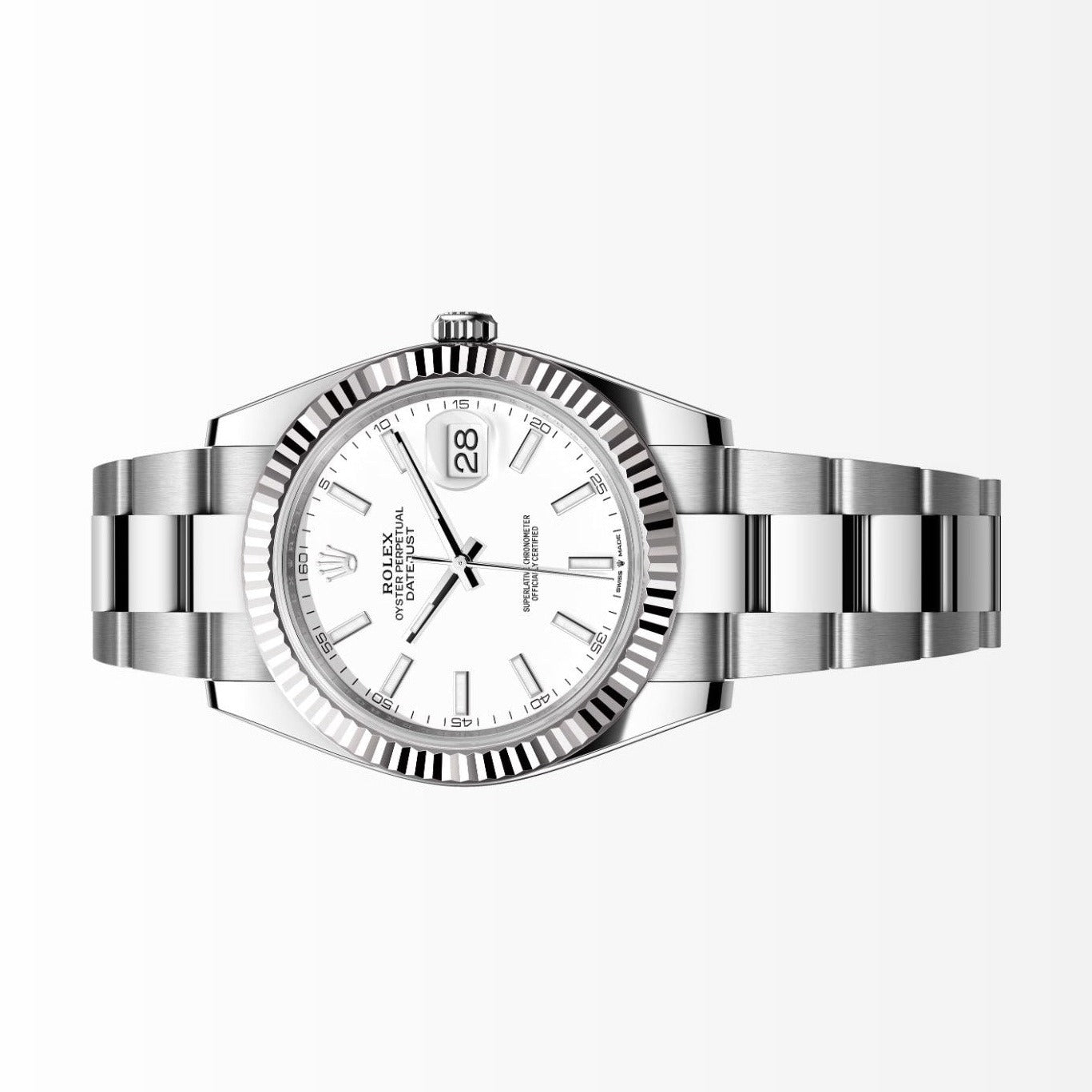 Rolex Datejust 41MM White Dial 18K Fluted Bezel S.Steel Watch 126334