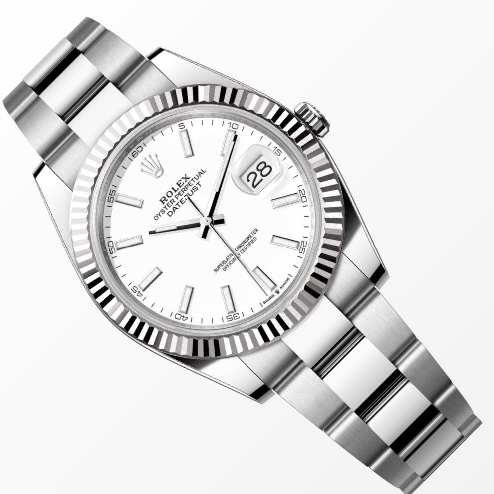 Rolex Datejust 41MM White Dial 18K Fluted Bezel S.Steel Watch 126334