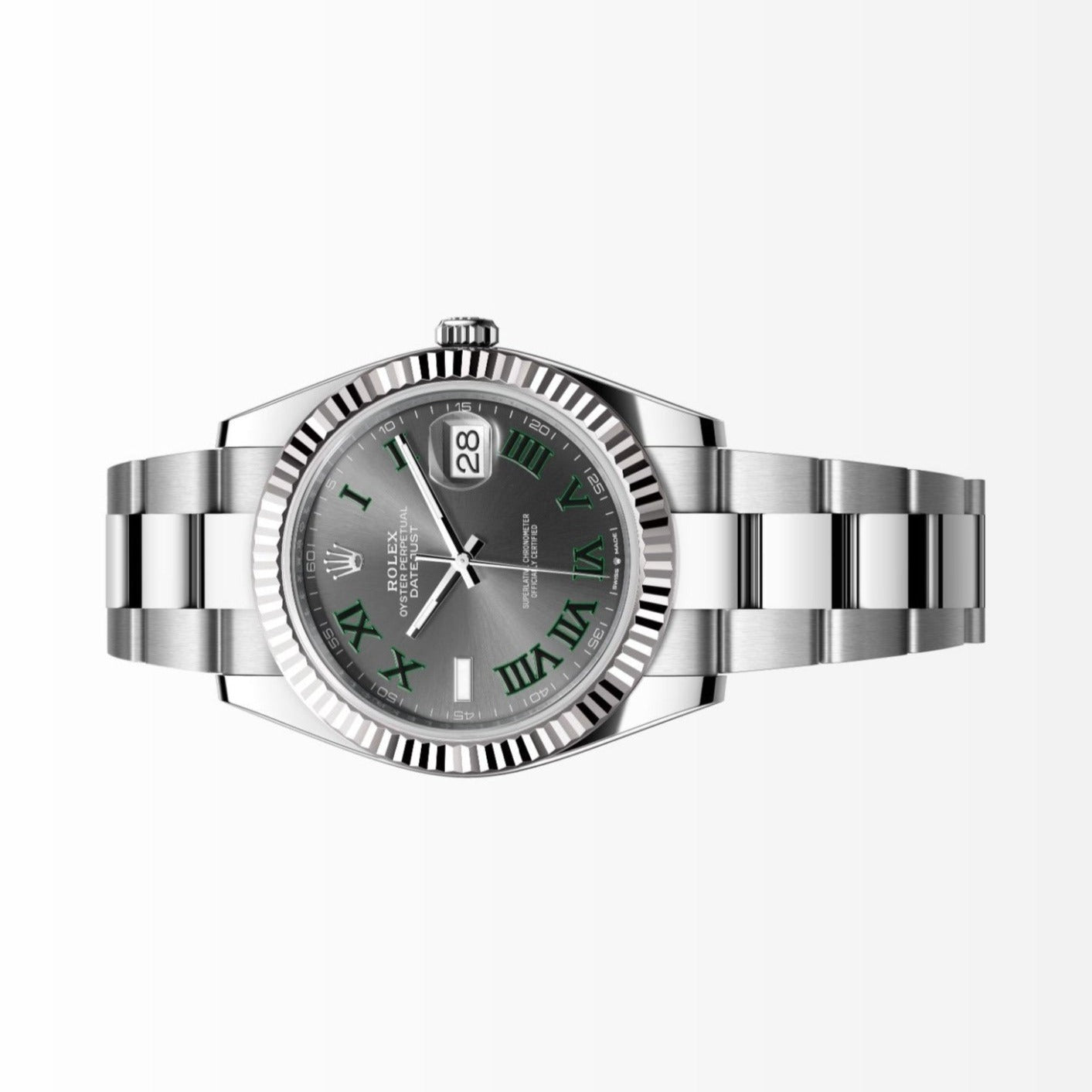 Rolex Datejust 41MM Wimbledon 18K Fluted Bezel S.Steel Watch 126334