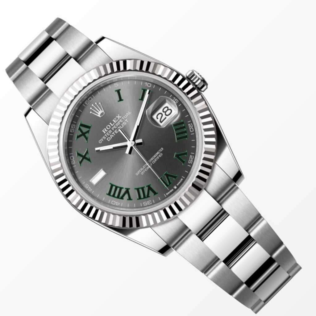 Rolex Datejust 41MM Wimbledon 18K Fluted Bezel S.Steel Watch 126334