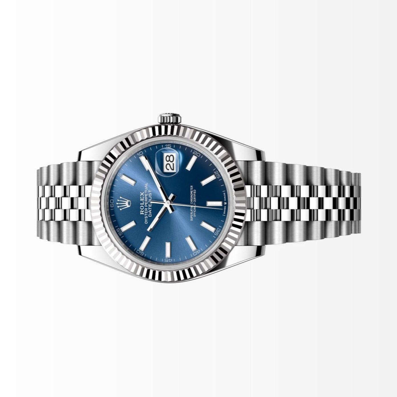 Rolex Datejust 41MM Blue Dial 18K Fluted Bezel S.Steel Watch 126334