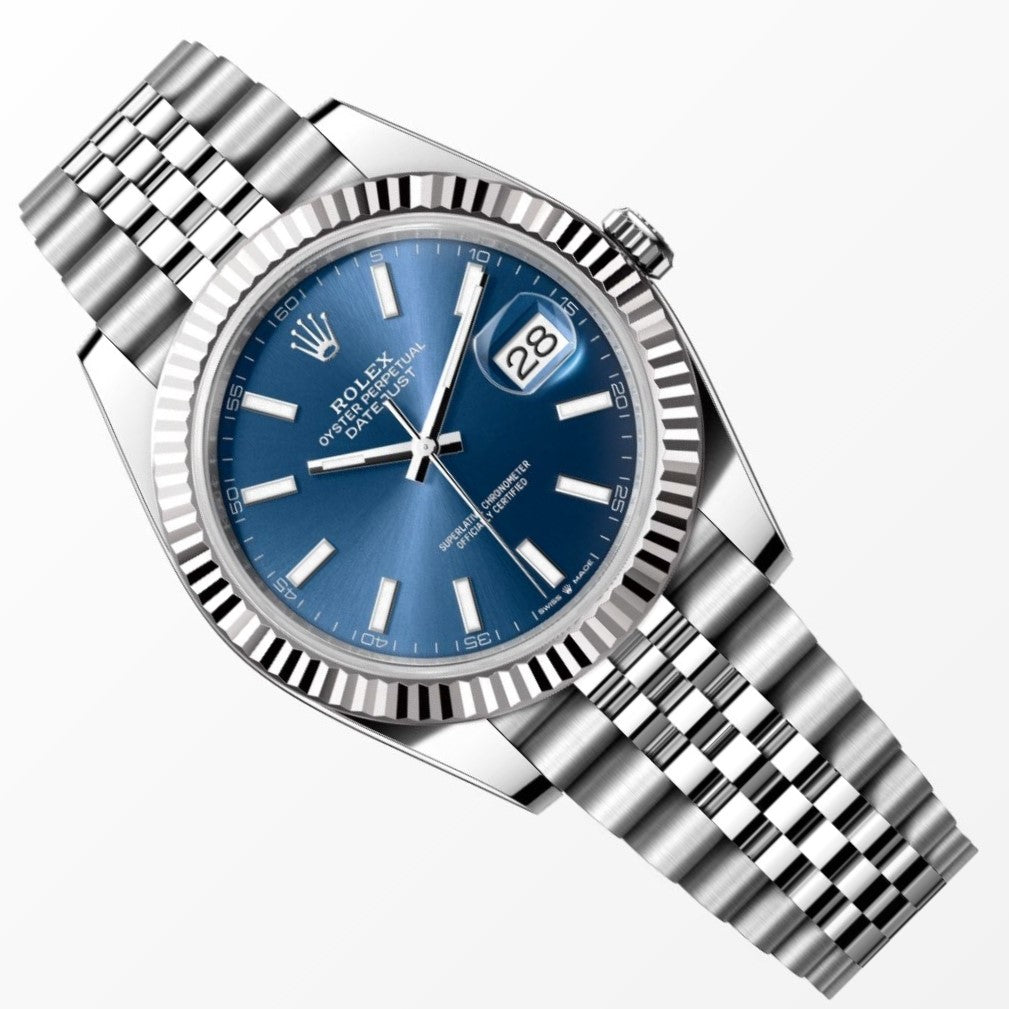 Rolex Datejust 41MM Blue Dial 18K Fluted Bezel S.Steel Watch 126334