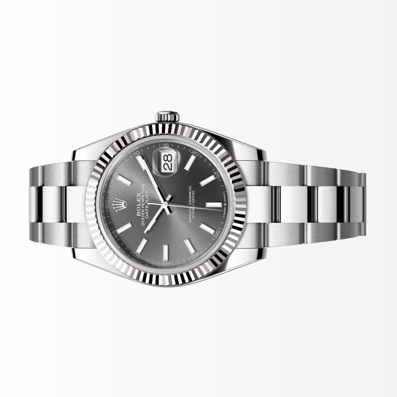 Rolex Datejust 41MM Gray Dial 18K Fluted Bezel S.Steel Watch 126334