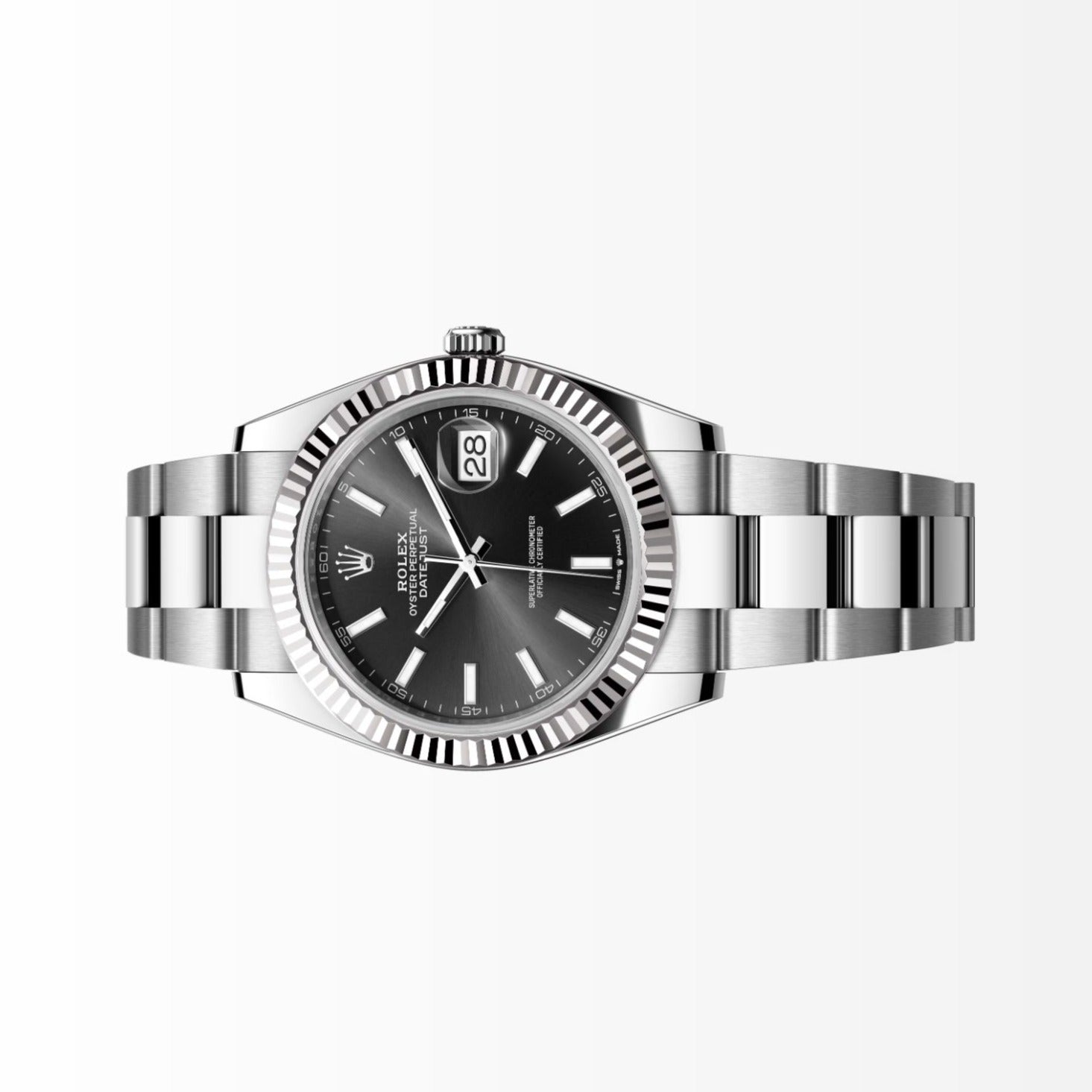 Rolex Datejust 41MM Black Dial 18K Fluted Bezel S.Steel Watch 126334