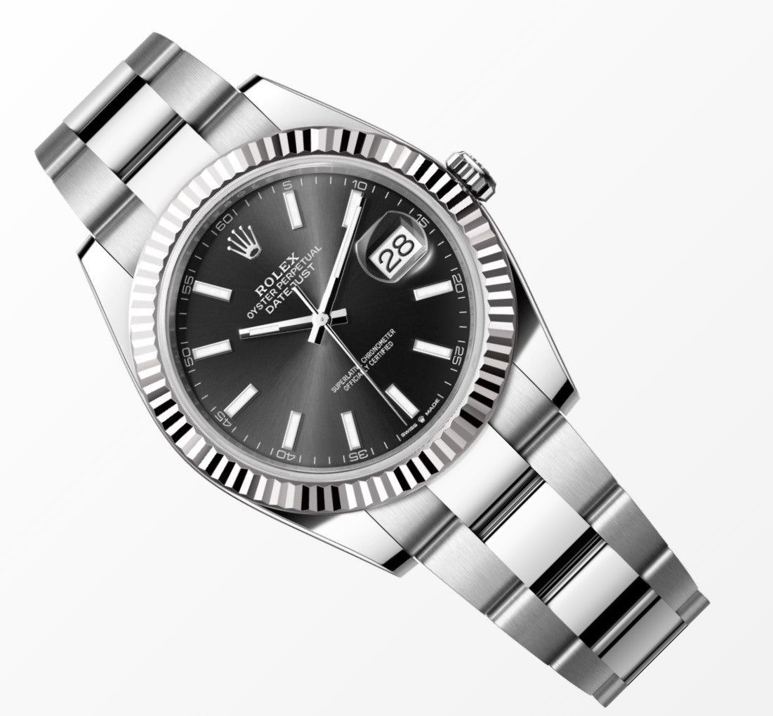 Rolex Datejust 41MM Black Dial 18K Fluted Bezel S.Steel Watch 126334