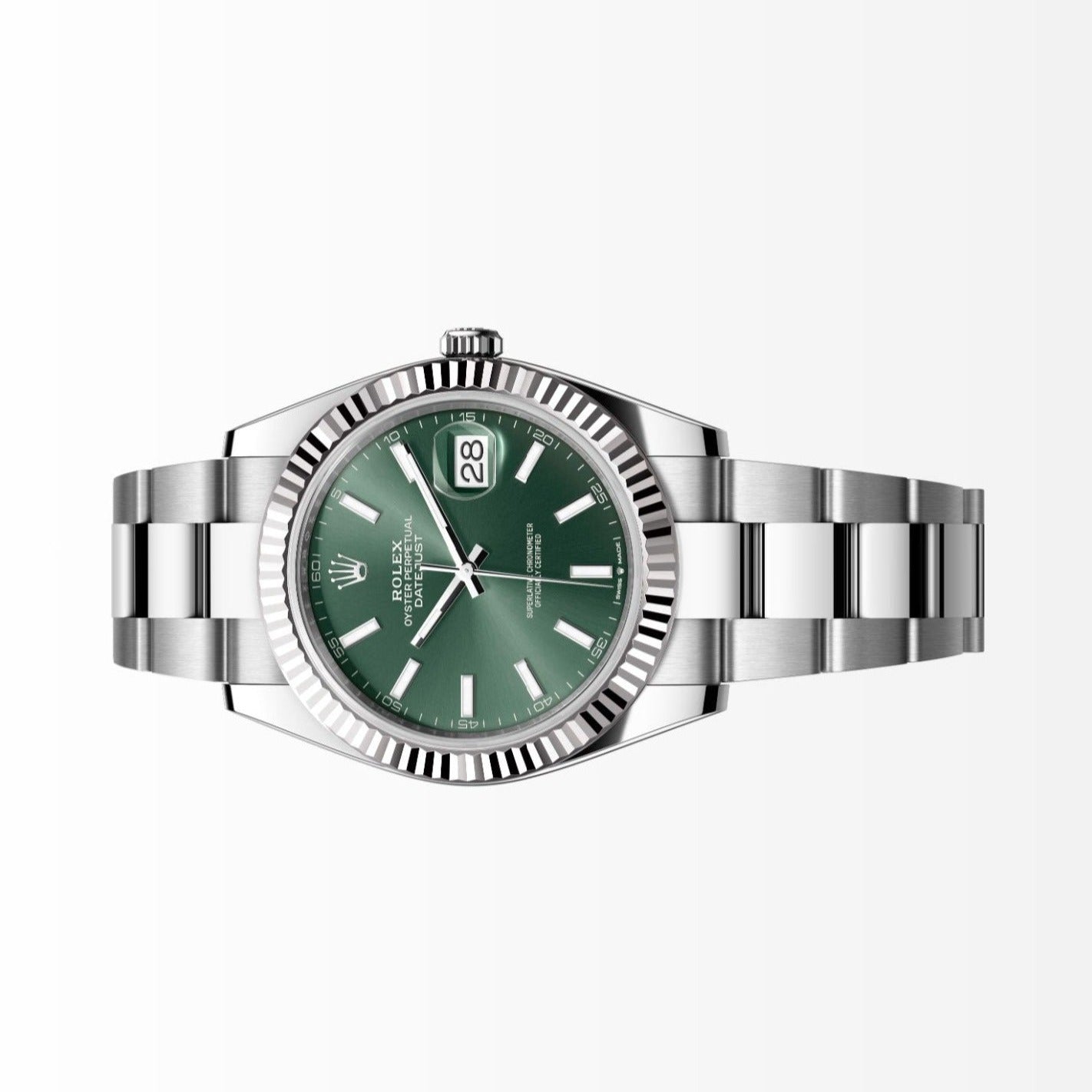 Rolex Datejust 41MM Green Dial 18K Fluted Bezel S.Steel Watch 126334