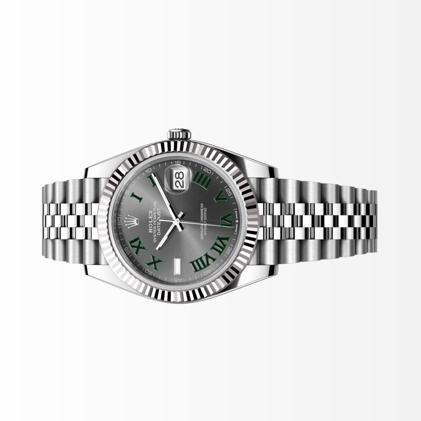 Rolex Datejust 41MM Wimbledon 18K Fluted Bezel S.Steel Watch 126334