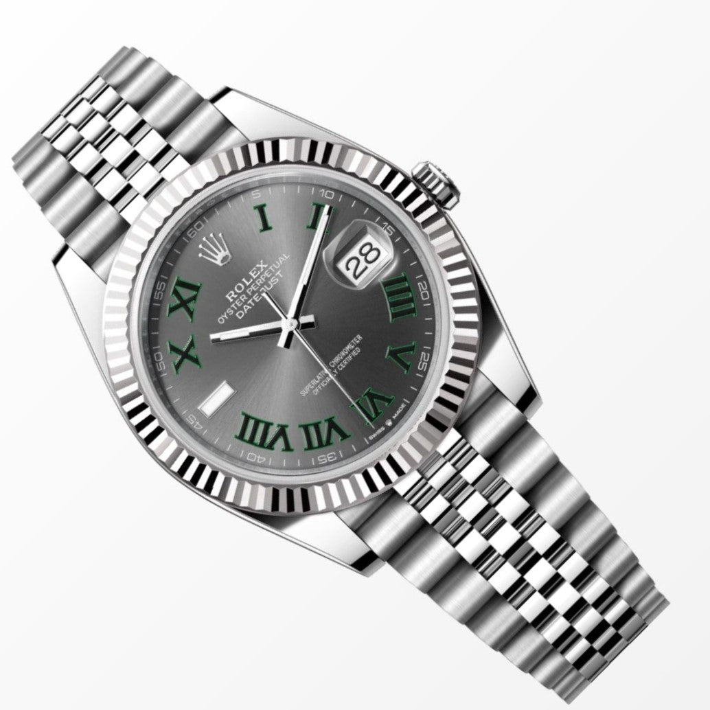 Rolex Datejust 41MM Wimbledon 18K Fluted Bezel S.Steel Watch 126334