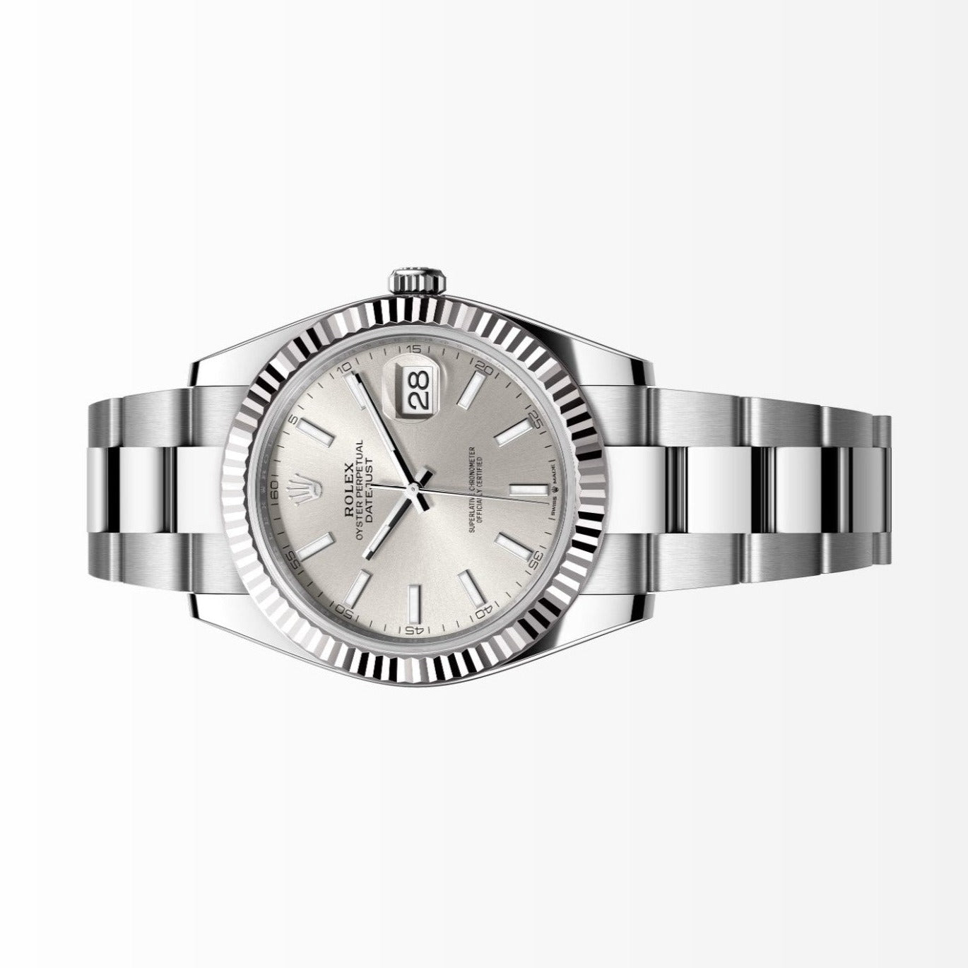 Rolex Datejust 41MM Silver Dial 18K Fluted Bezel S.Steel Watch 126334