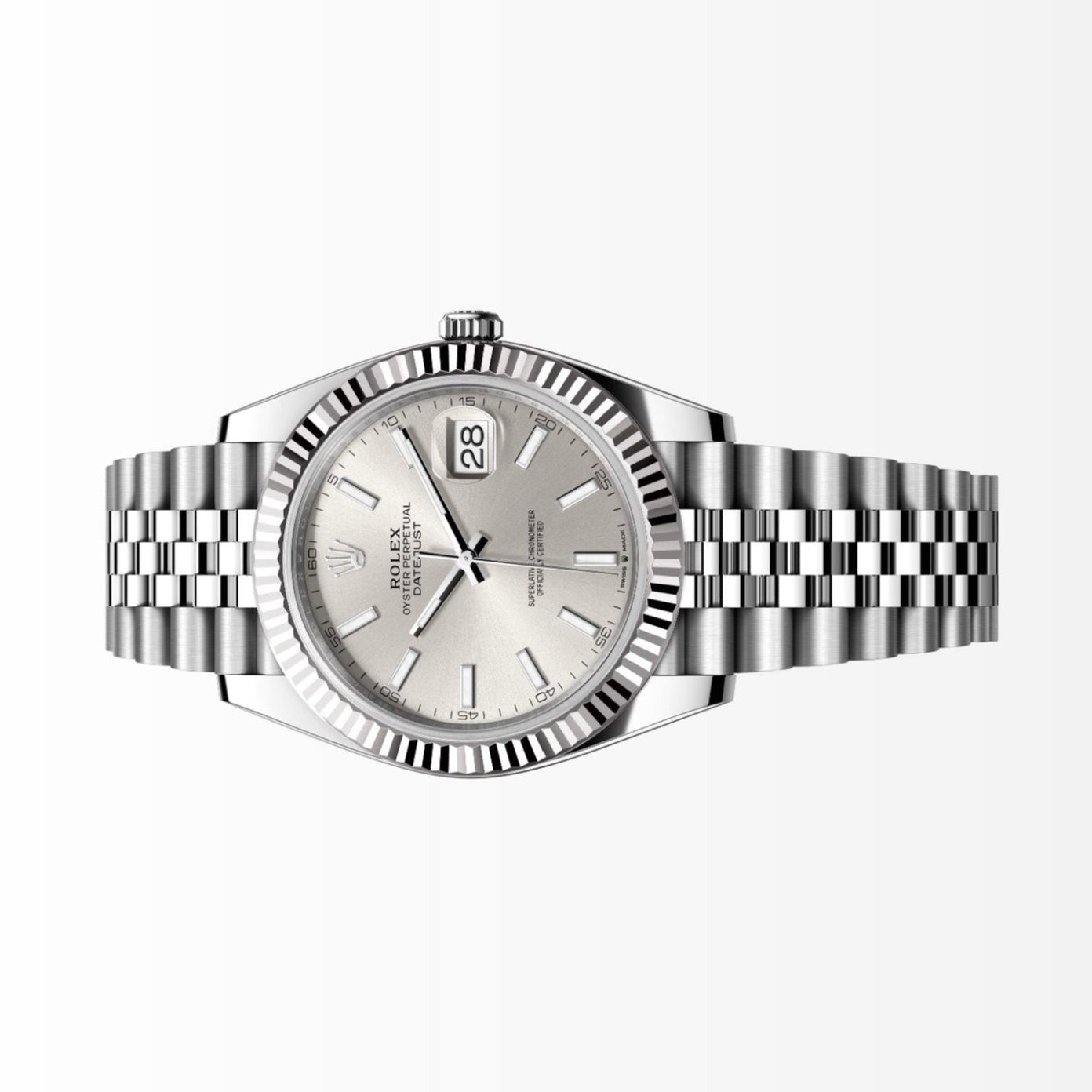 Rolex Datejust 41MM Silver Dial 18K Fluted Bezel S.Steel Watch 126334