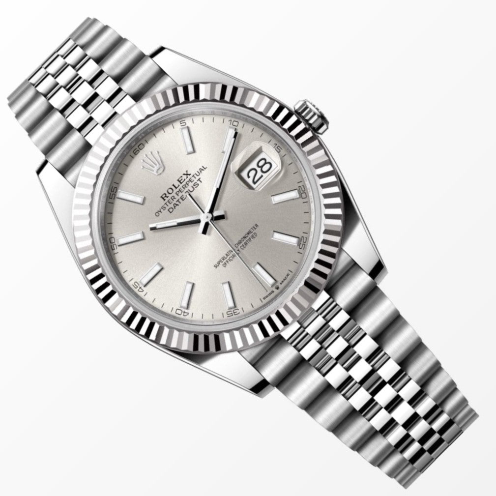 Rolex Datejust 41MM Silver Dial 18K Fluted Bezel S.Steel Watch 126334